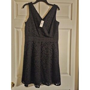 Ann Taylor Loft NEW Faux Wrap Floral Lace Sheath Dress Black Sleeveless Sz 10